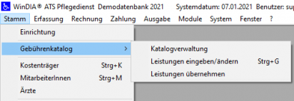 Menü Gebührenkatalog
